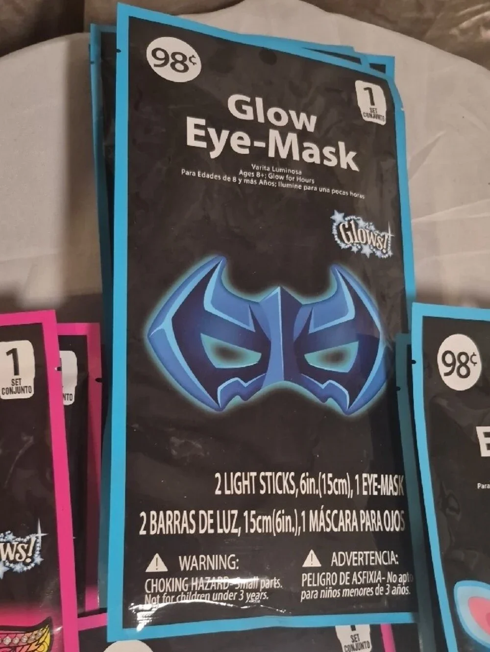 Glow Sticks And  Glow Eye-Masks Pack - Pink, Blue, Black